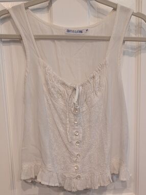 White Sleeveless Lace-Front Ruffle Tank
